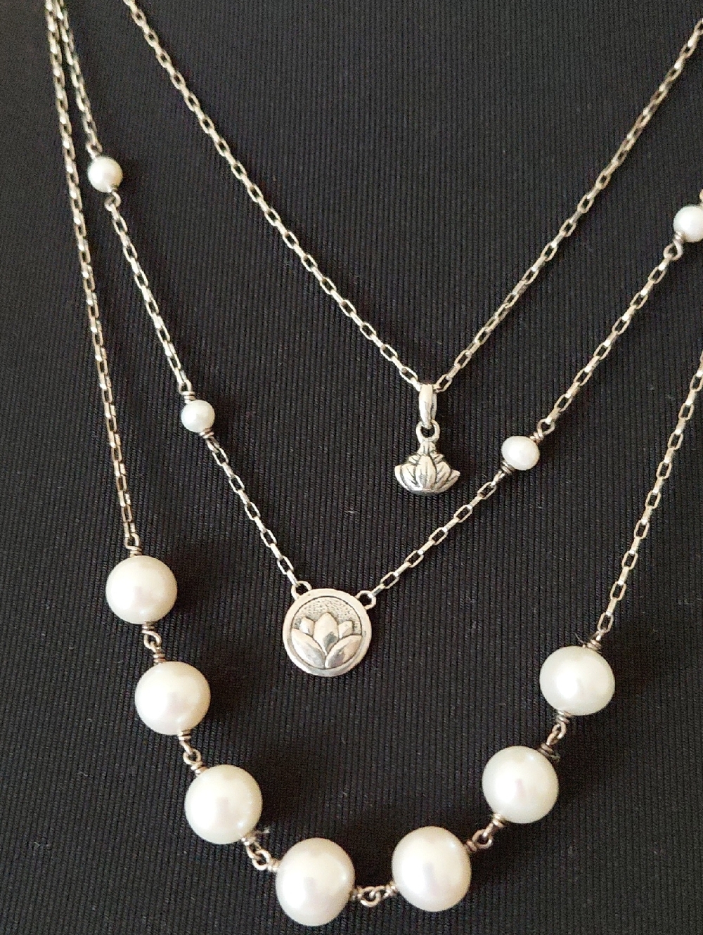 Sundance Silver Layered Necklace with White Pearls - Picture 3 of 3